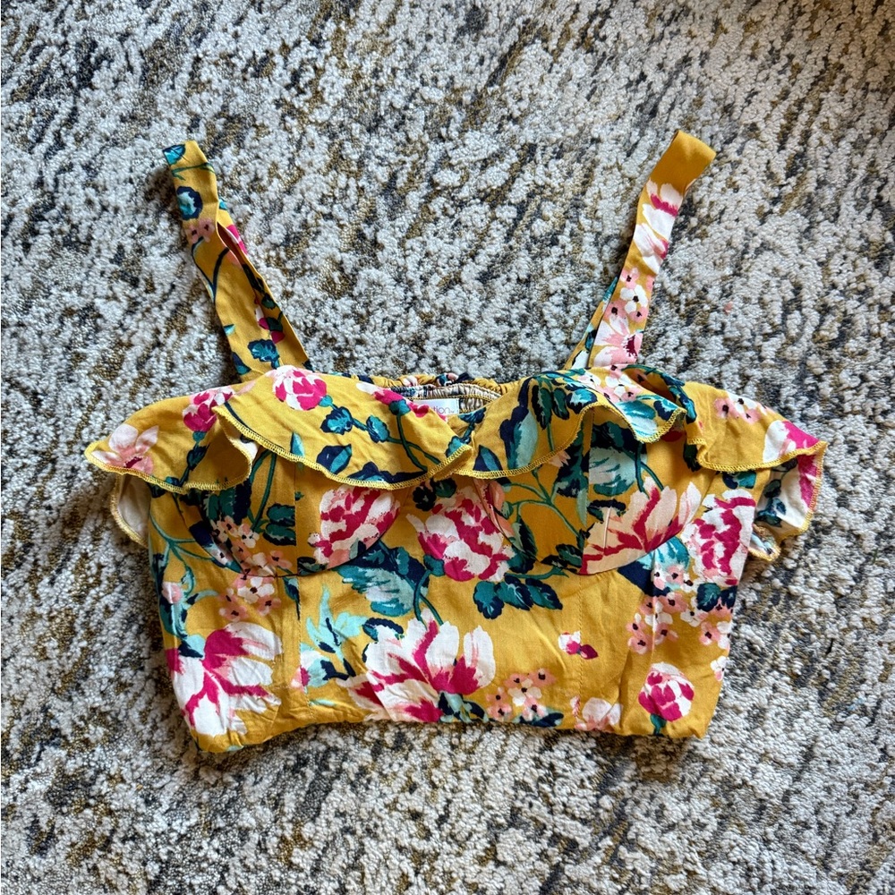 Floral Ruffle Yellow Crop Top